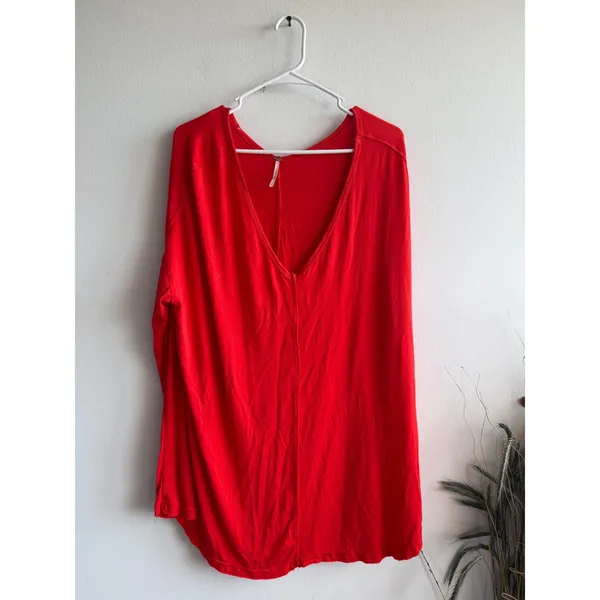 Free People We The Free Womens Red V Neck Long Sleeve‎ Oversized Tunic Top M - Image 2