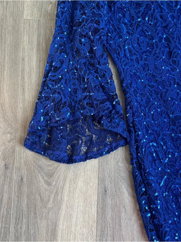 Marina Blue Sequin Lace Dress Size 12 Bell Sleeve Cocktail NWT - Image 3
