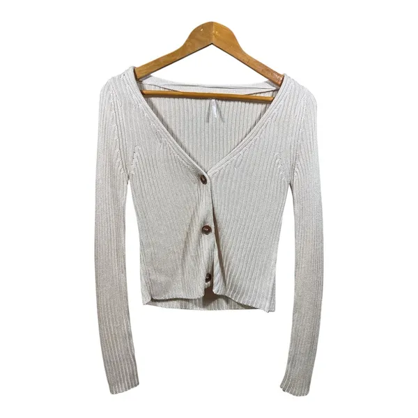 Free People Game On Button Front Cardigan in White Swan - Image 8