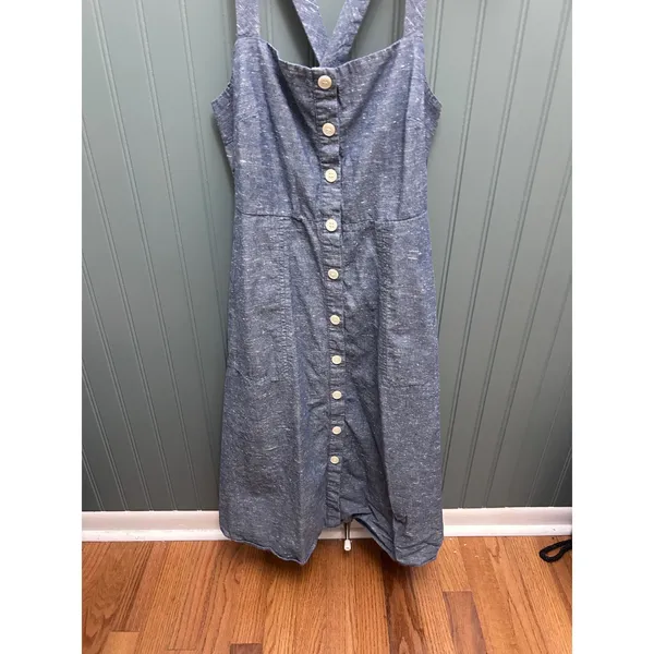 Madewell Blue Cotton Chambray Button Front Cross Back Apron Dress Size 4 - Image 2