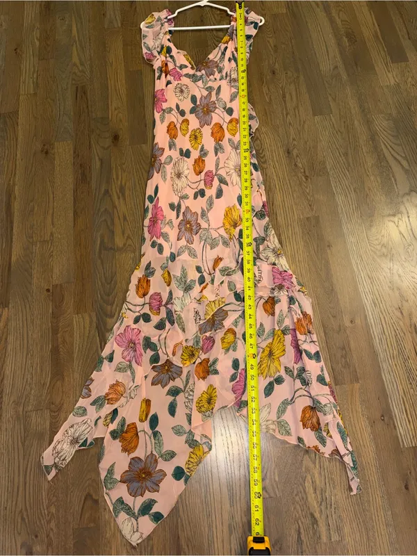 Angie Floral Ruffle Handkerchief Hem Midi Dress Pink Medium NWT - Image 3