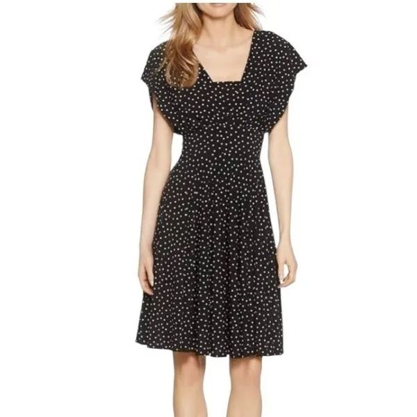 White House Black Market Convertible‎ Dress Women 0 Black Polka Dot Genius Retro - Image 5