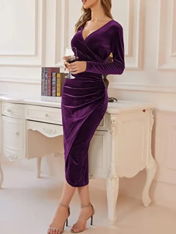 Harper and Lane Grace Elegant Velvet Midi Dress Purple - Image 2