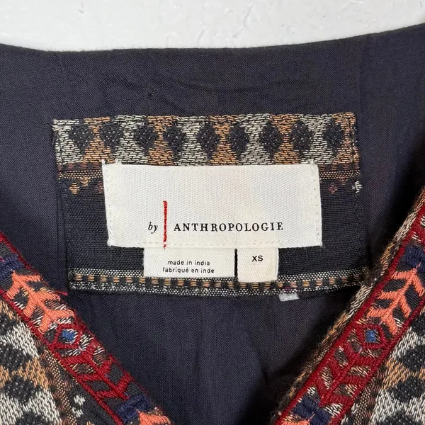 Anthropologie Embroidered 3/4 Length Puff Sleeves Tunic Dress Boho Size XS - Image 5