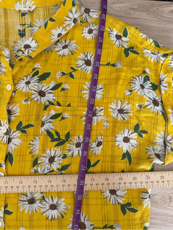 POL Large Floral Yellow Short Sleeve Button Up Shirt Summer Vacation Boho - Image 5