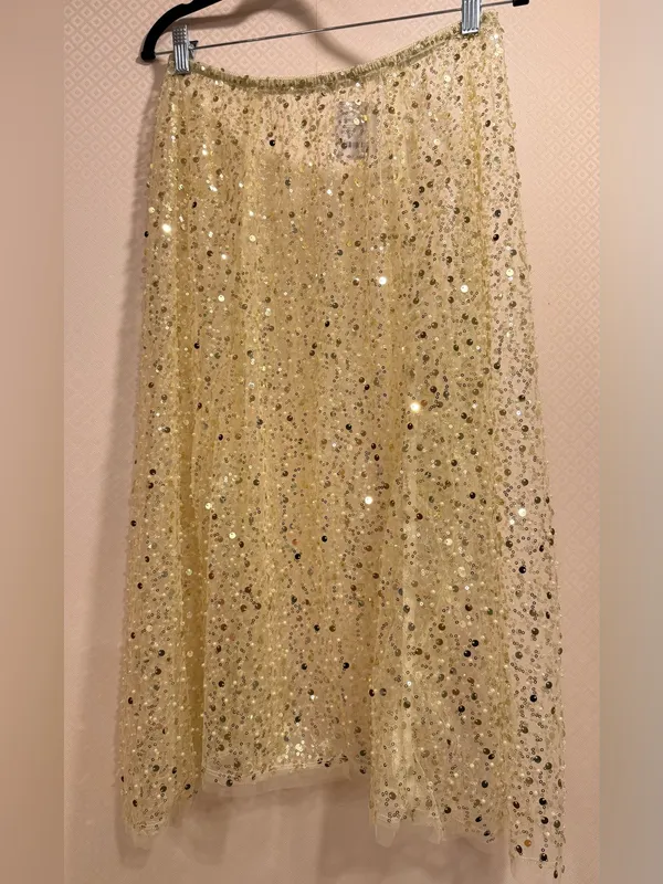 Free People Sequin-Embellished Shine On Midi Slip Skirt in Pale Gold - Image 13