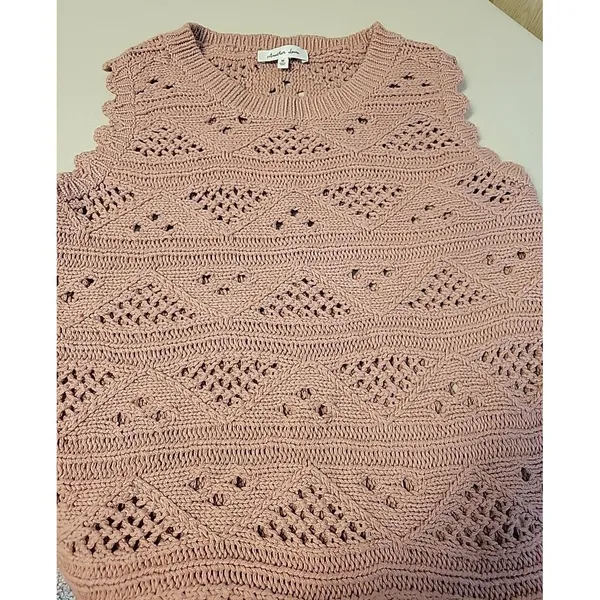 Crochet Open Knit Top Fringe Womens Size M Rose Pink Boho Beachy Coastal - Image 8