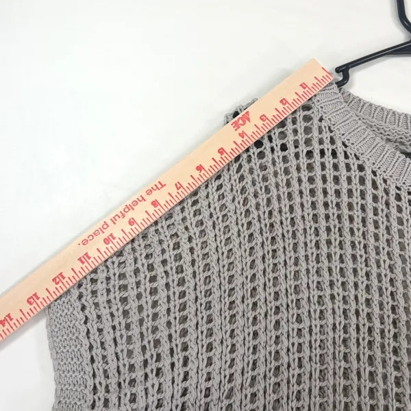Women's Grey Open Knit Crochet Short Sleeve Sweater Top Small NEW with tags - Image 4