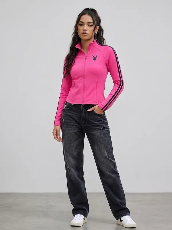 Vintage Playboy Women Pink Track Jacket Zip Up Y2K Streetwear XS - Image 7