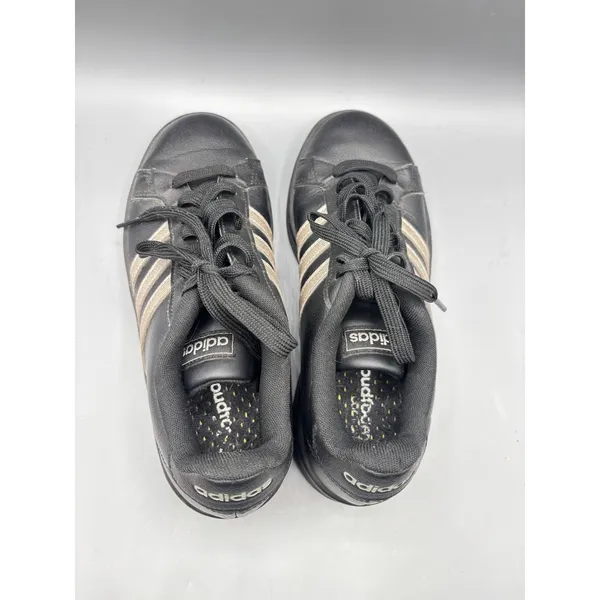 Adidas Womens 7 Sneakers Black Gold Stripes Lace‎ Up Shoes Casual Workout Gym - Image 7