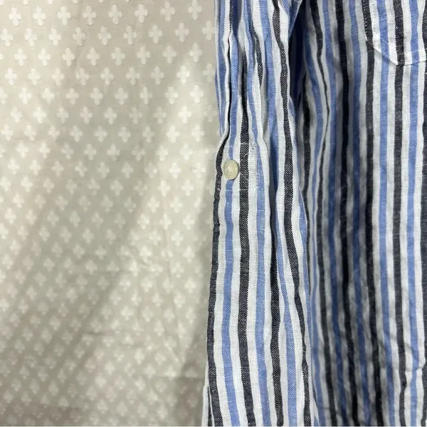 Ralph Lauren‎ Black Label Women Top Sz S Blue White Striped Linen Button Up - Image 3