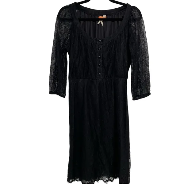 Anthropologie Maeve Vintage Black Lace Mini Dress Womens 4 Whimsigoth Witchy - Image 2