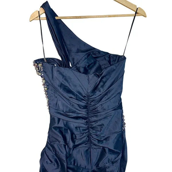 NWT Mandalay Navy Blue One Shoulder Beaded Sequin Evening Gown Dress Size 14 - Image 8