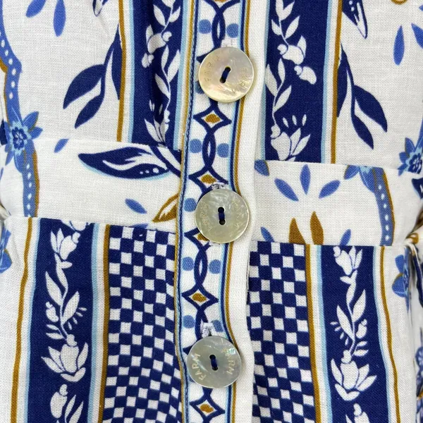 NWOT Farm Rio Linen Blend Floral Print Romper Blue Size L - Image 5