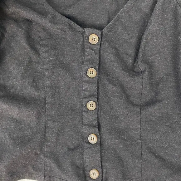 Sugarlips Mirabelle Puff Sleeve Top Black Linen Button Front V-Neck‎ Size Medium - Image 5