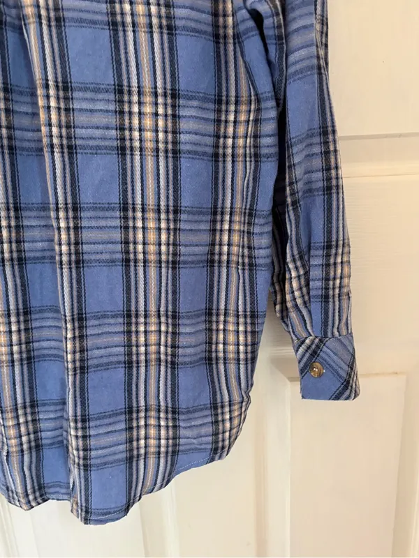 CHYRII Amazon Brand Women’s Oversized Blue Plaid Flannel Button Down Shirt - Image 12
