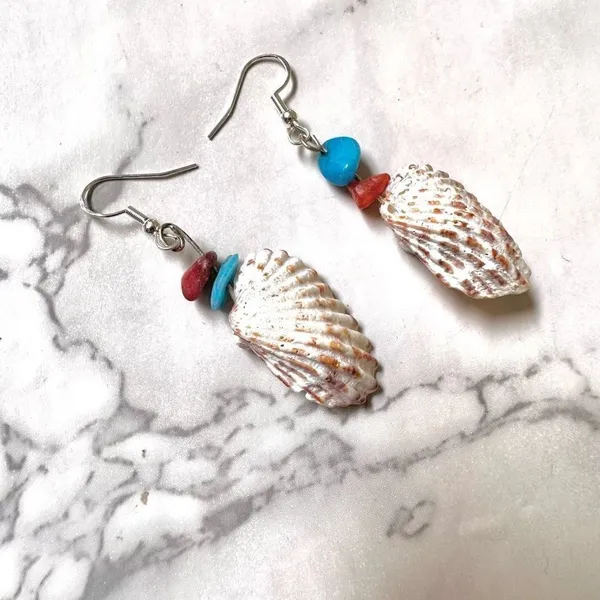Blue orange shell drop earrings - Image 4