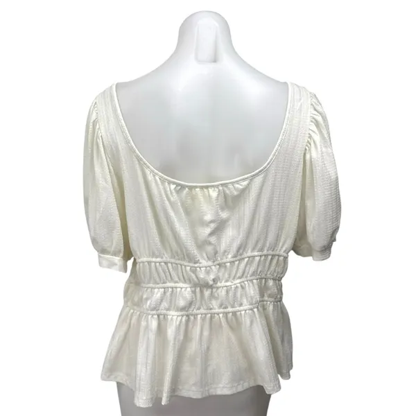 Anthropologie Maeve White Short Puff Sleeve Scoop Neck Peplum Blouse Top Size XL - Image 2