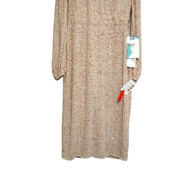Mac Duggal Pink Nude Sequin V-Neck Long‎ Sleeve Midi Dress Size 10 NWT Formal - Image 3
