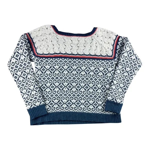 American Eagle Fair Isle Heart Wool Alpaca Blend Pointelle Sweater XL Navy Blue - Image 8