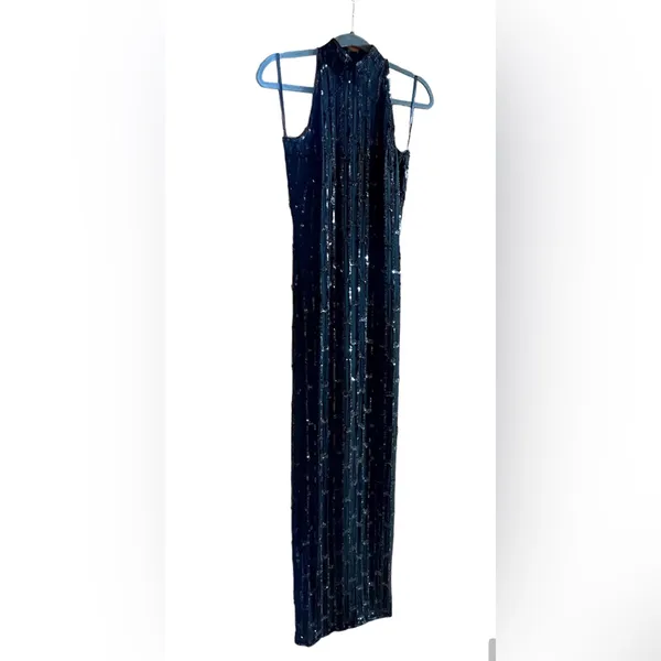 Scala Black Silk Heavily Beaded Sleeveless Long Special Occasion Dress Gown Sz S - Image 5