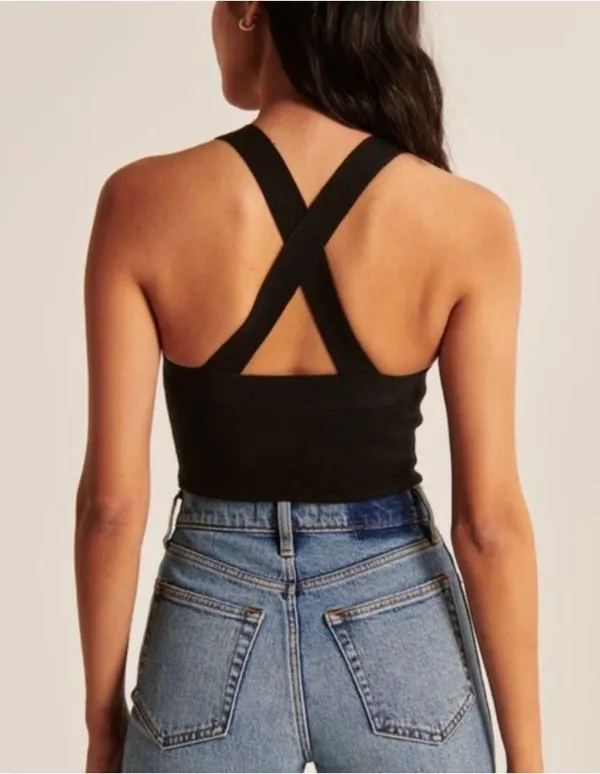 Abercrombie Crossback Knit Bodysuit in Black - Image 2