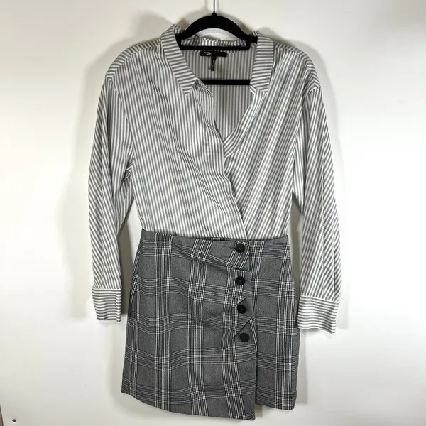 Maje Shirt Skirt Dress Gray And Black Plaid‎ Women’s Size 2/medium Office Classy - Image 2