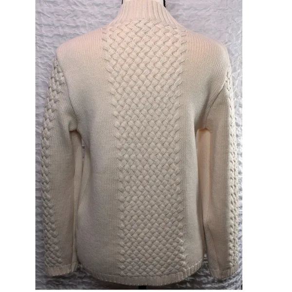Geiger Cream Wool Cable Knit Mock Neck Sweater Basketweave White Austrian - Image 2
