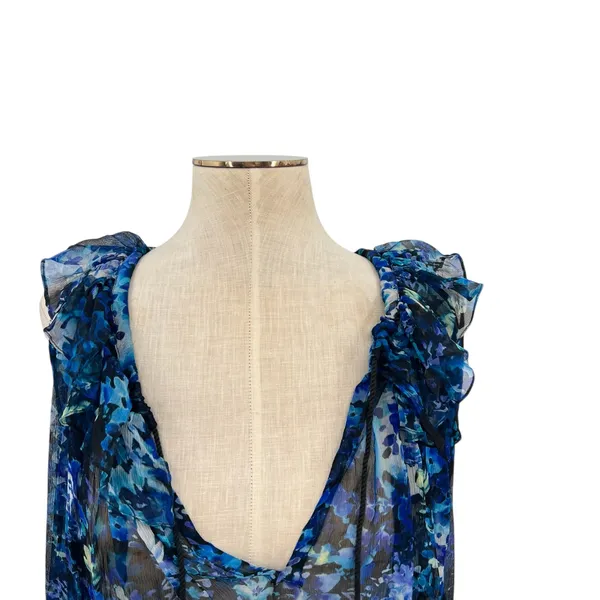 Anthropologie Tryb Dress Tunic‎ Drop Waist Floral Print Blue Size XS - Image 4