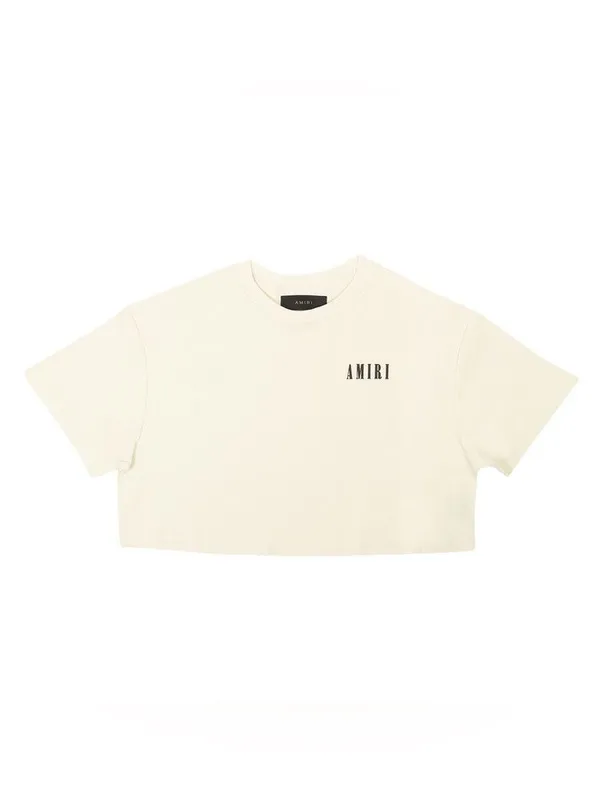 Amiri cropped core logo cotton t-shirt 100% cotton alabaster beige size 6 UK10 - Image 10