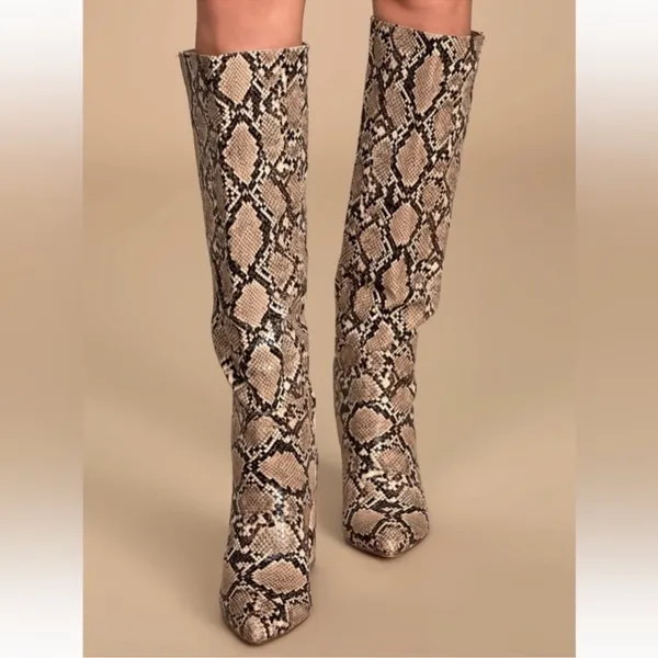 Lulus Katari Tan Snake Pointed-Toe Knee High
Boots 6.5 - Image 3