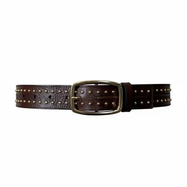 Western Boho Brown Studded Genuine Leather Belt Antique Gold Women’s Size Small - Image 3