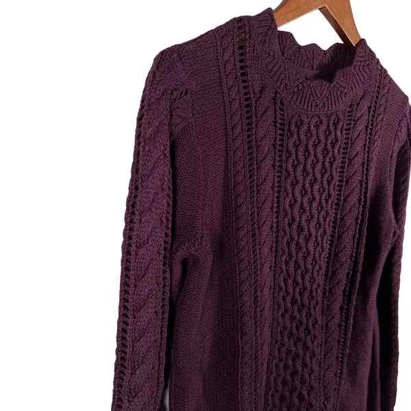 Banana Republic Sweater Womens M Purple Cable Knit Crew Neck Pullover Casual - Image 2
