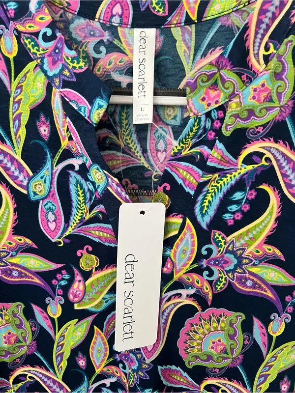 Dear Scarlett Floral Navy Paisley Midi Dress with pink, green, & blue accents - Image 5