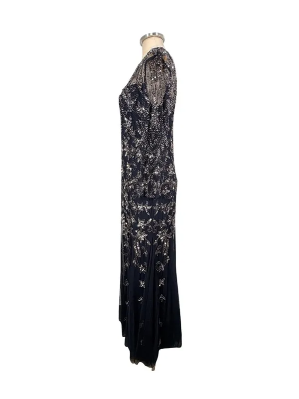 Adrianna Papell Long Sleeve Beaded Sequin Maxi Gown Size 12 - Image 4