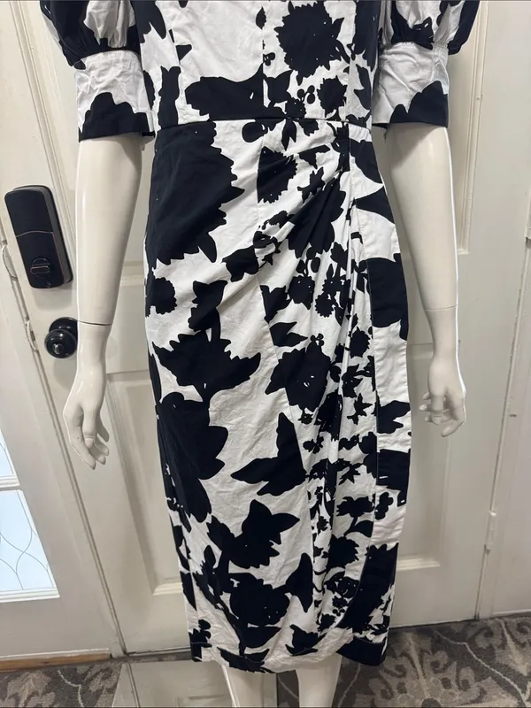 Christopher John Rogers 100% Cotton Black & White Puff-Sleeve Midi Dress Size 4 - Image 5