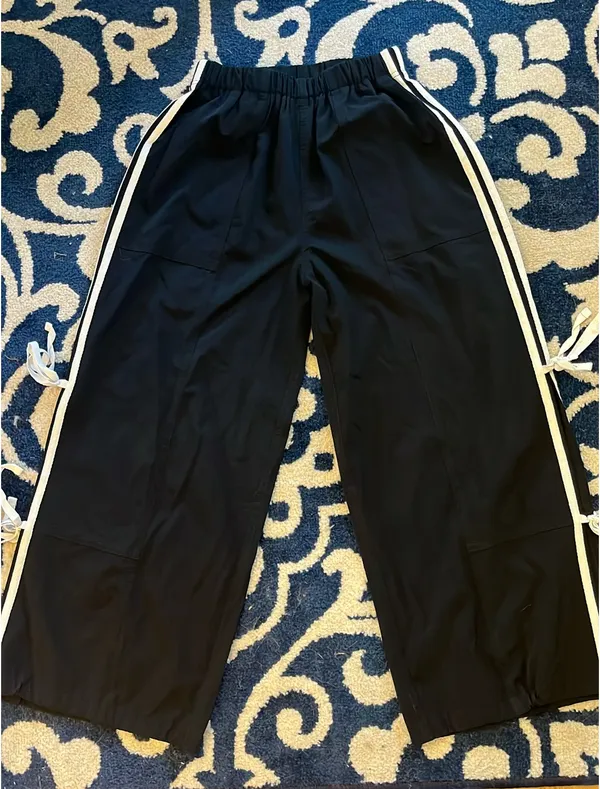 Adorable Black Track Pants with White Side Ties - Image 3