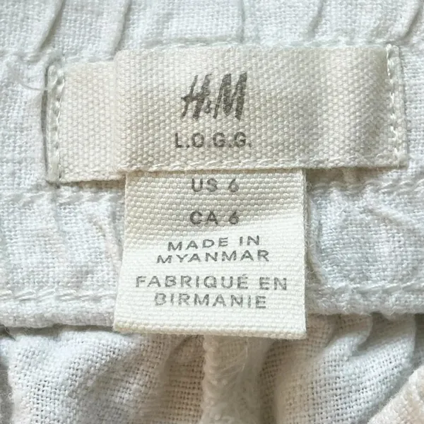 H&M Linen-blend Drawstring Elastic Waist Casual Shorts White Womens 6 - Image 10