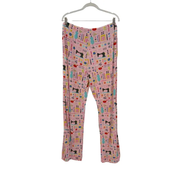 Nick & Nora Sewing Seamstress Novelty Print Modal Pajama Set Pink Size XL - Image 14