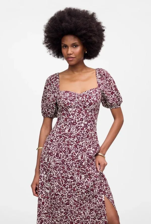 NWT Madewell Puff Sleeve Sweetheart Midi Dress in Floral 4 need left arm elastic - Image 2