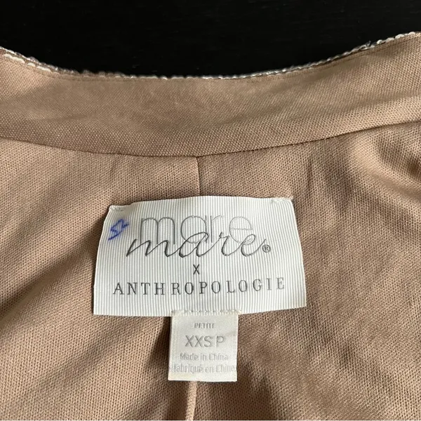 Women's Anthropologie Mare Mare Taupe Silver Sequin Open Jacket XXS Petite - Image 4