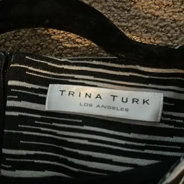 TRINA TURK Women’s Black & White Belted Zebra Stripe 3/4 Sleeve Dress Size 6 - Image 7