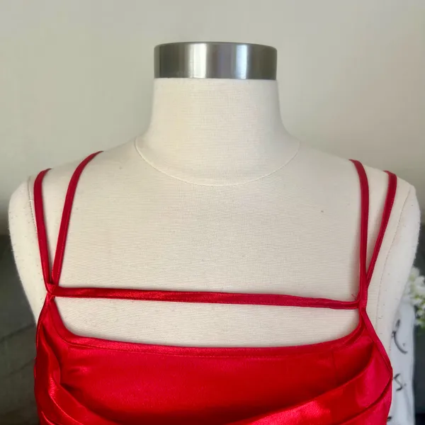 Red Satin Asymmetrical Cami Top Size XS - Image 4