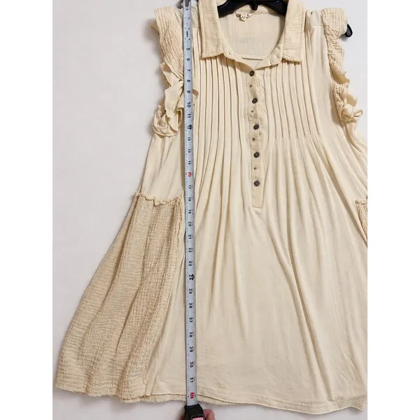 POL Boho Pleated Ruffle Mini Dress Cream Ivory Size M FKD10 - Image 10