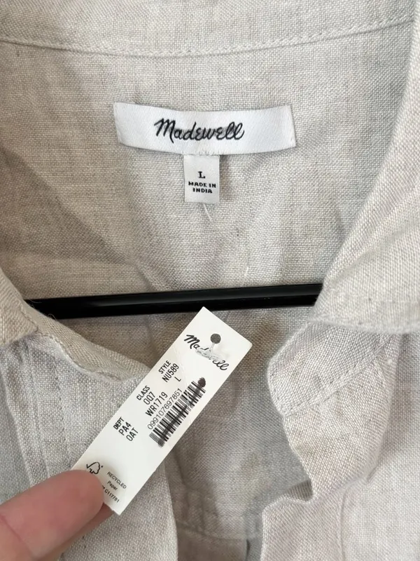 NWT Madewell Utility Short-Sleeve Mini Shirtdress in 100% Linen - Size: Large - Image 3