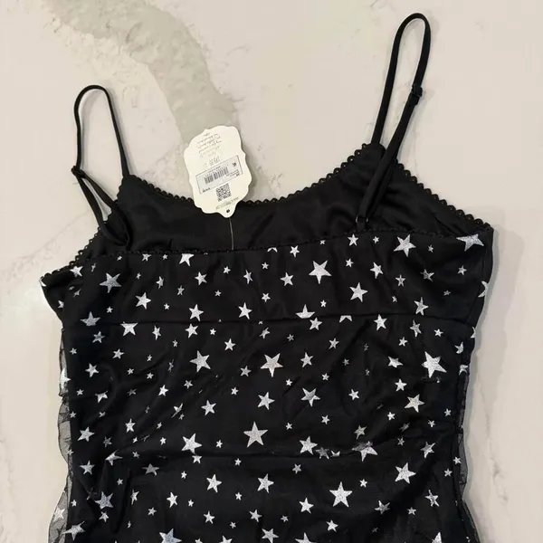 Altar’d State NWT Star Print Mini Dress Women’s Medium Black/Silver Ruched Sides - Image 9