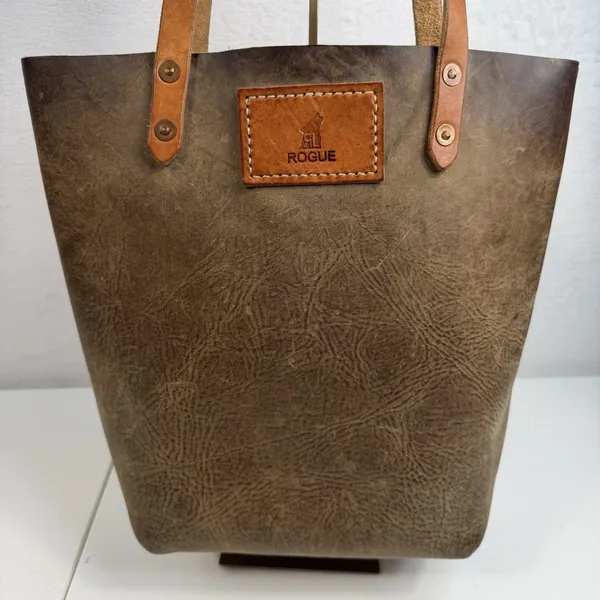 Rogue Industrie Leather Tote Bag Full Grain Heavy Purse Brown Open Top‎ Distress - Image 3