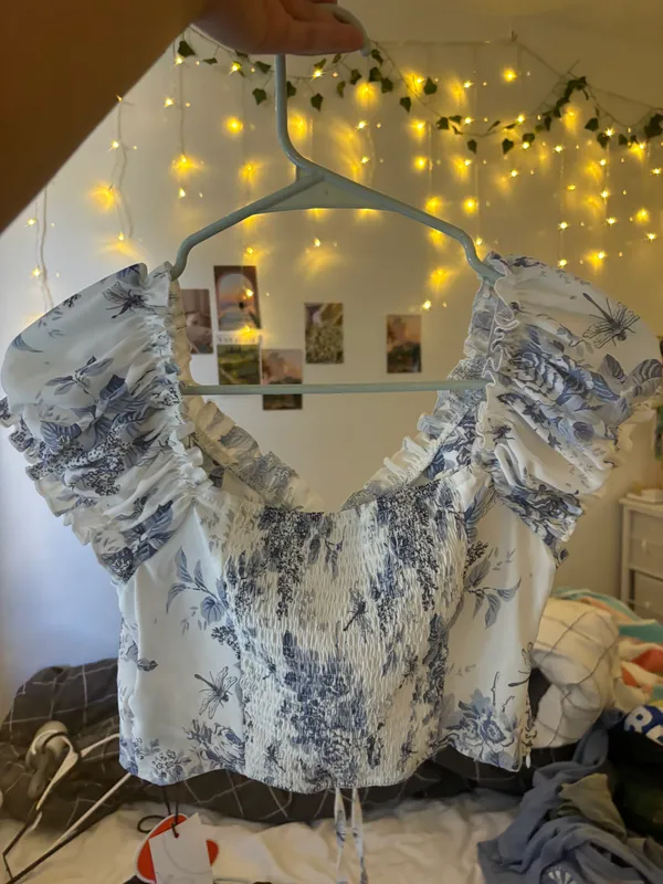 Cider floral puff sleeve shirred crop top - Image 3