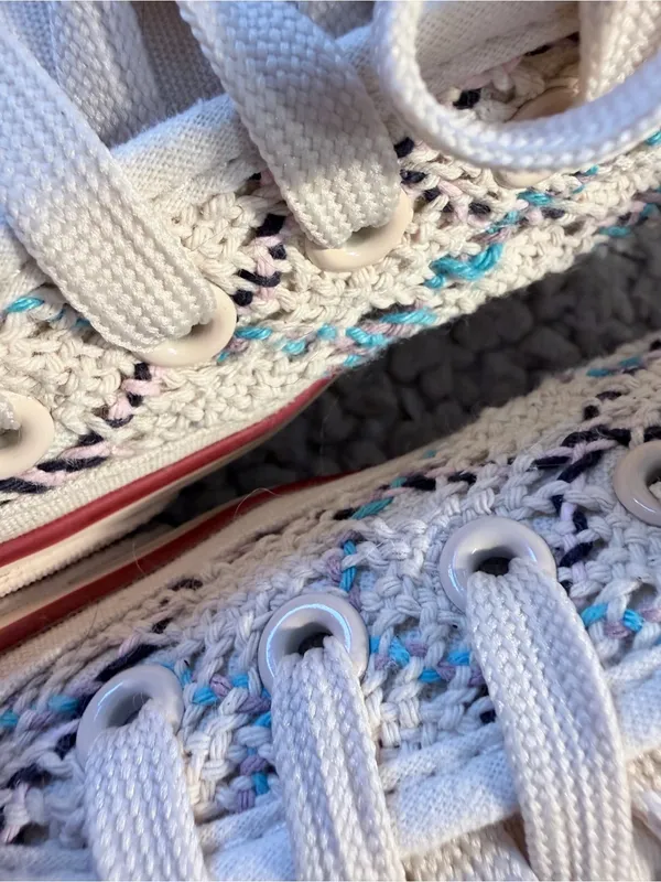 Boho Crochet Lace Mesh Low Top Sneakers - Multicolor Woven Summer Trainers Sz 7. - Image 8