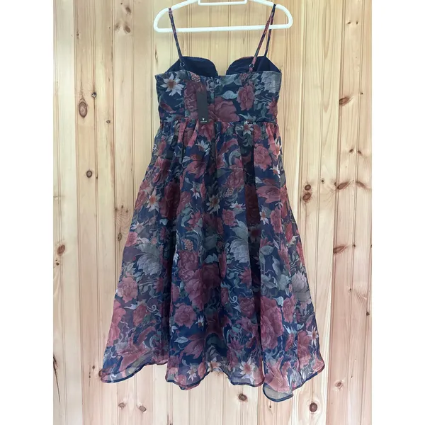 NWT Lulus Cherished Aura Navy Blue Floral Organza Bustier Midi Dress Sundress L - Image 4